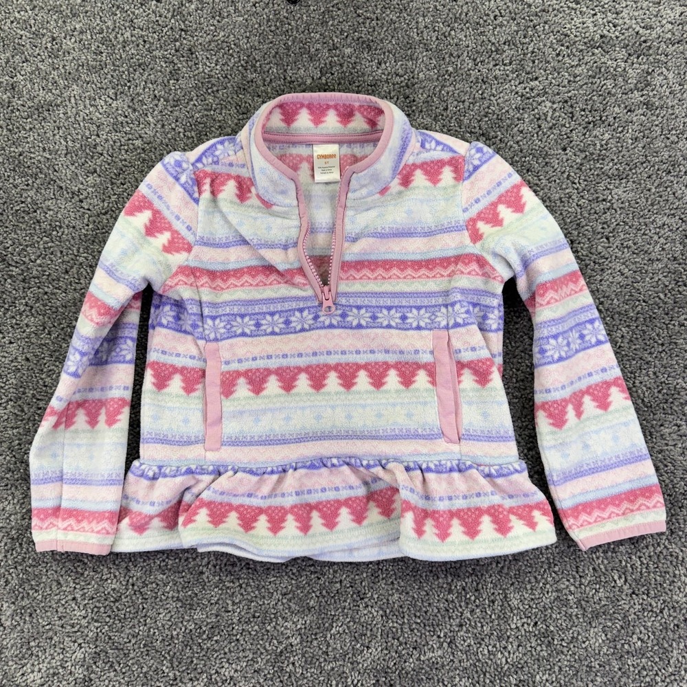 Gymboree Sweatshirt Girls 5T Multicolor Fair Isle Fleece 1/4 Zip Ruffle Winter
